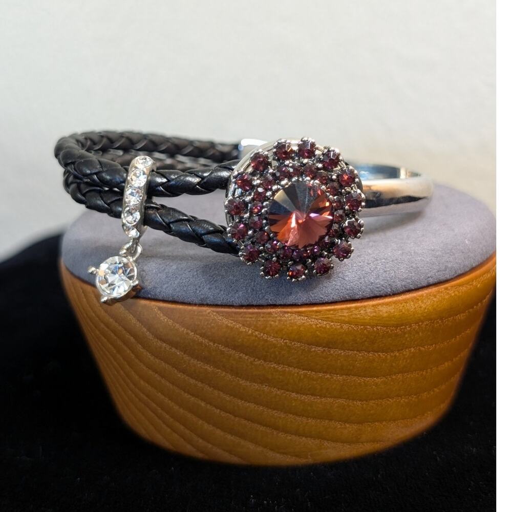 Ginger Snaps Leather Silver Tone Button Clasp Rhi… - image 1